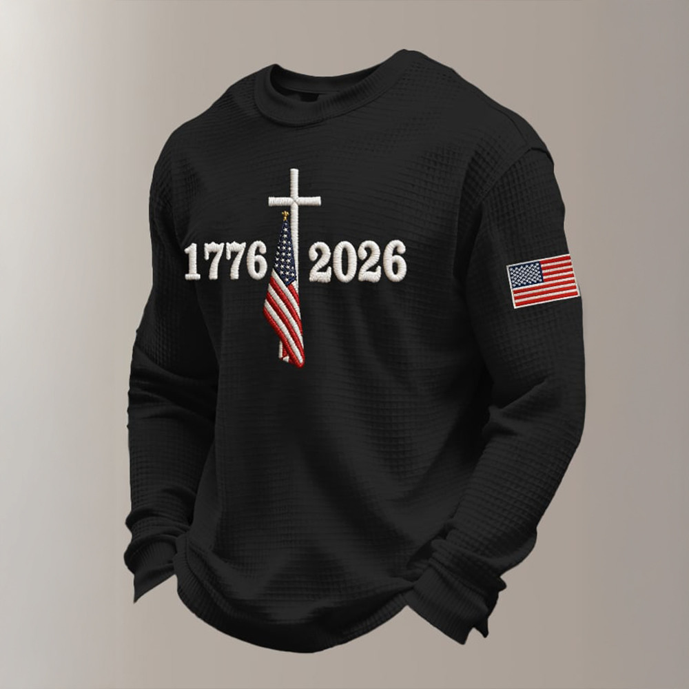 USA 1776 2026 Faith Cross Long Sleeve Shirt America's Birthday Apparel Gift For 4th Of July
