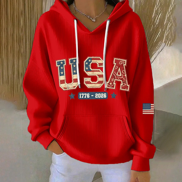 USA 1776 2026 Patchwork Pattern Hoodie 250th Anniversary Of America Apparel Gift Ideas