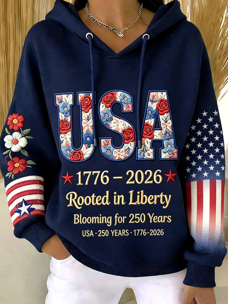 USA 1776 2026 Rooted In Liberty Blooming For 250 Years Hoodie American 250th Anniversary Hoodie