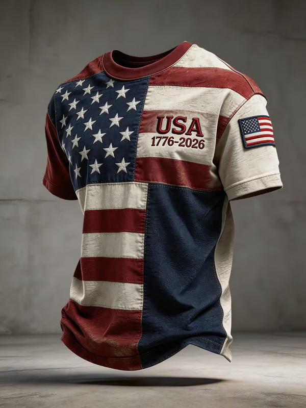 USA 1776 2026 T-Shirt Patriotic American Flag Anniversary Clothing Best Gift For Men