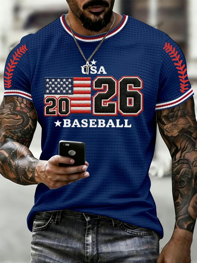 USA 2026 Baseball Flag Stitch T-Shirt World Classic Team USA Patriotic Fan Gear Best Gift For Dad