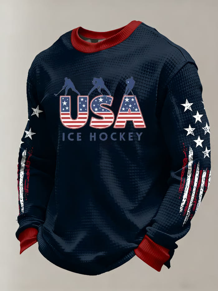 USA 2026 Ice Hockey Long Sleeve T-Shirt Hockey Lovers Game Day Apparel Gifts For Husband