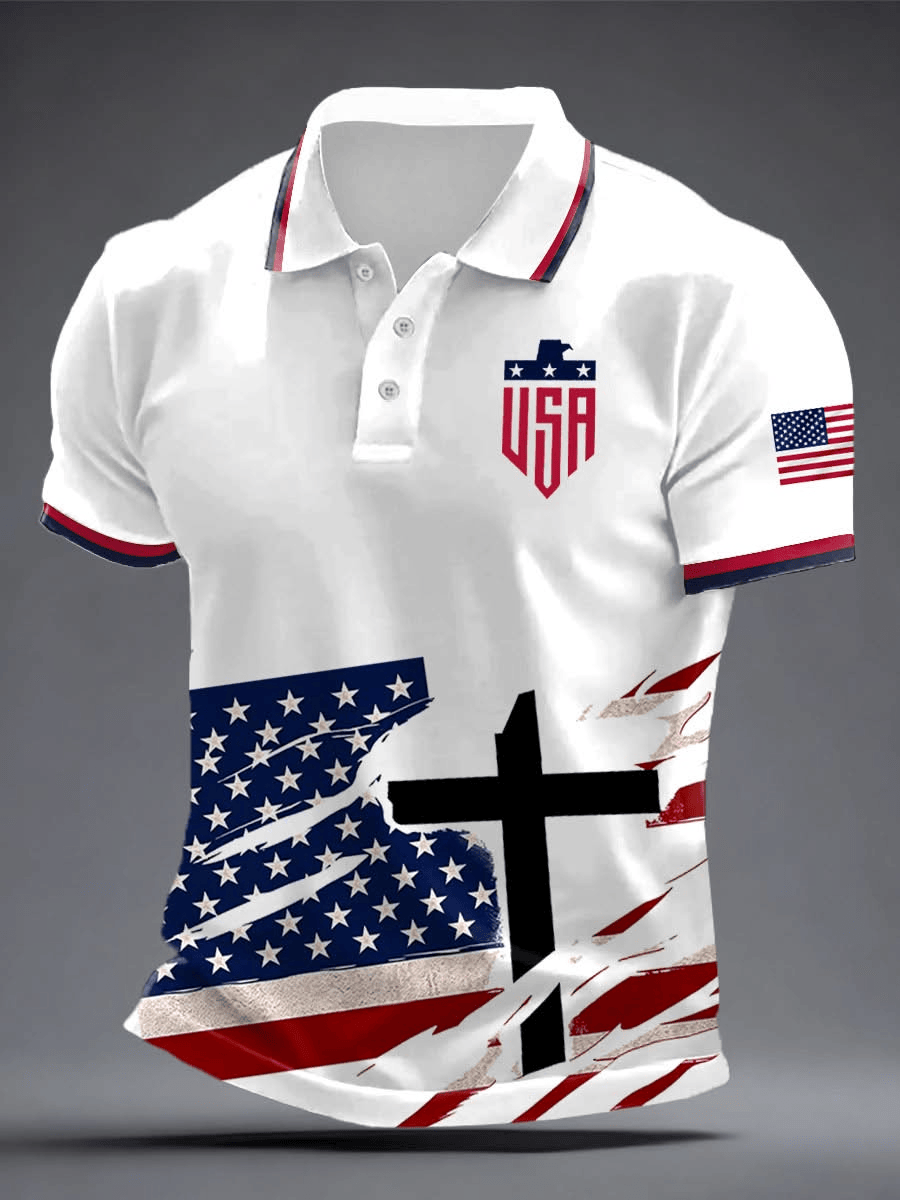 USA 2026 Polo Shirt Christian Patriotic Apparel Birthday Gift For Dad