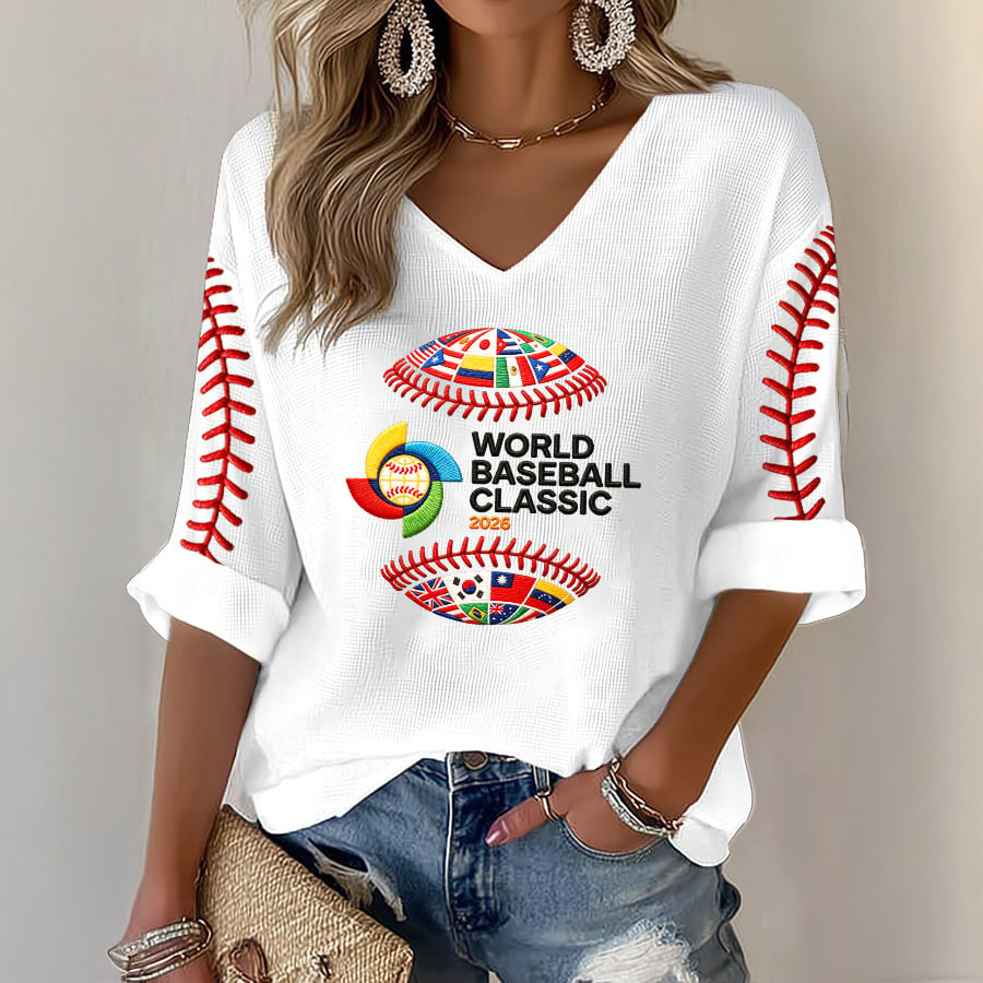 USA 2026 World Baseball Classic V-Neck Long Sleeve Shirt Team USA Baseball Score Clothing Line