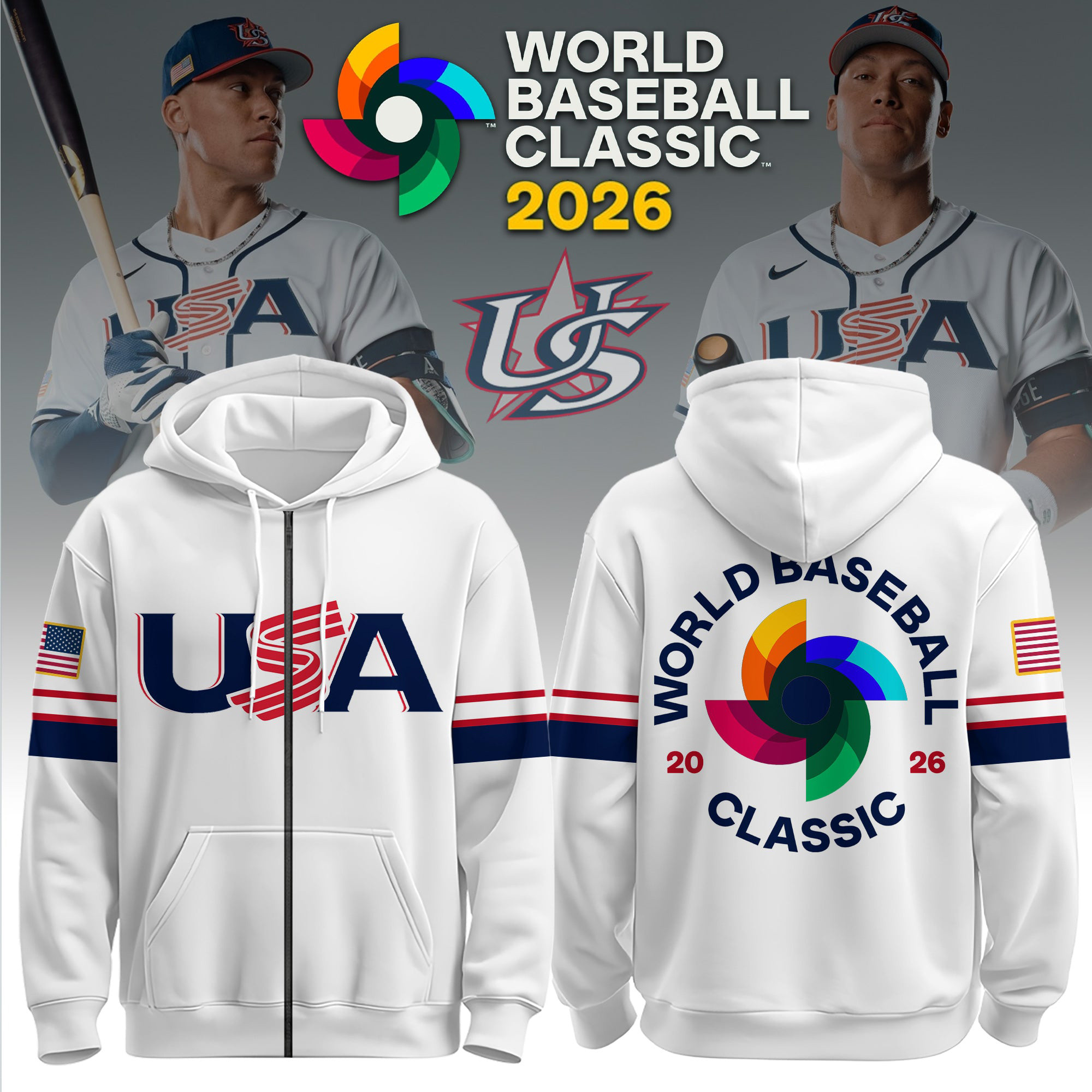 USA 2026 World Baseball Classic Zip Hoodie USA Baseball Clothing Line Fan Gear