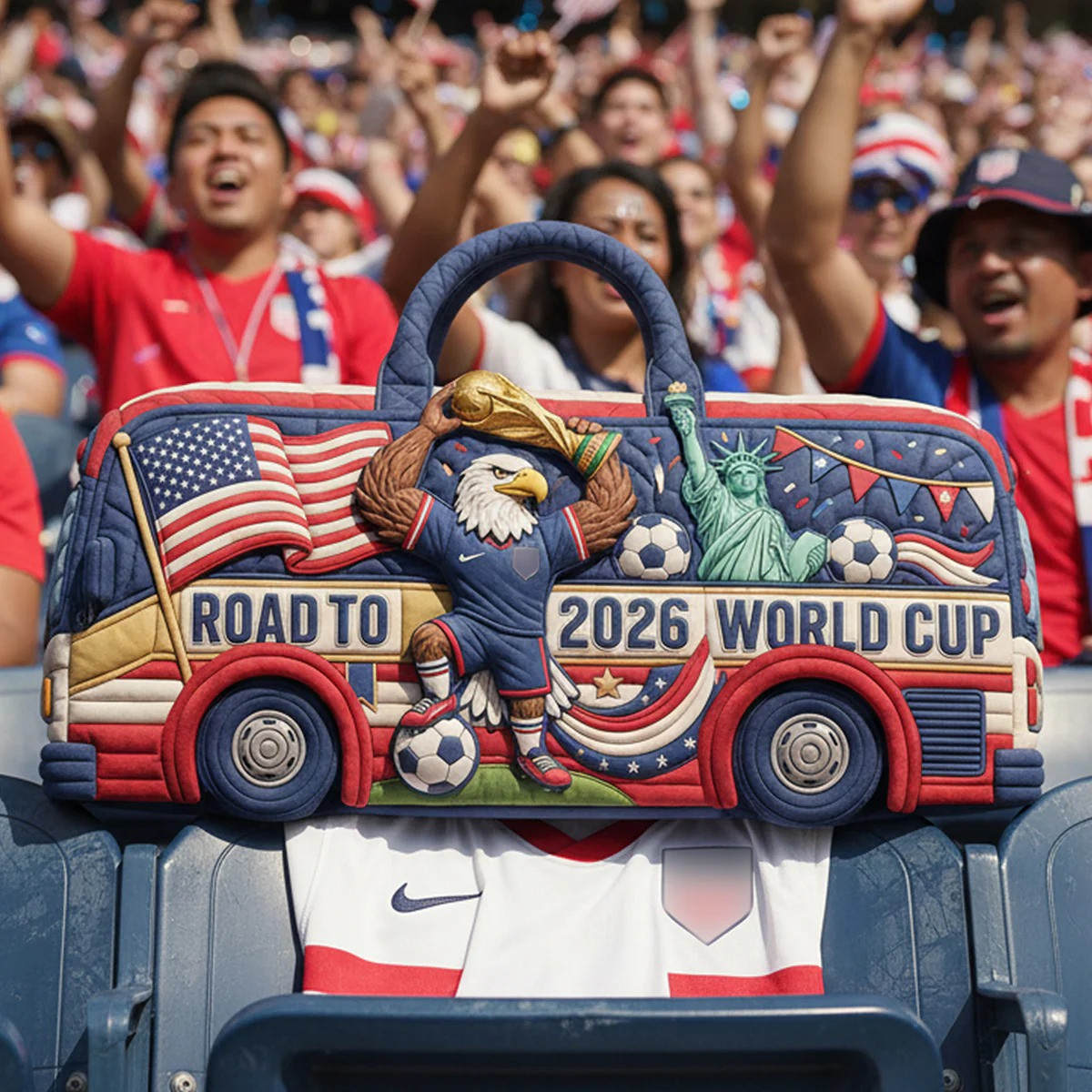 USA 2026 World Cup Quilted Duffle Bag American Eagle Soccer Fan Gear Patriotic Gift For Soccer Fans