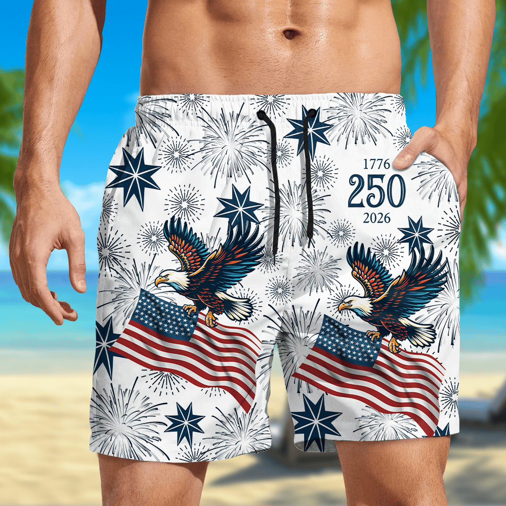 USA 250 Anniversary Eagle 1776 2026 Beach Short America's Birthday Merch