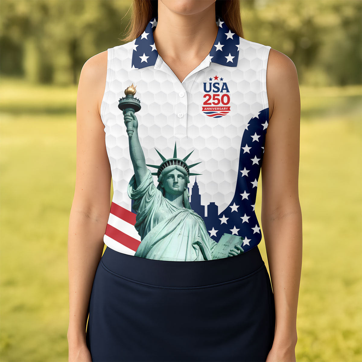 USA 250 Anniversary Statue Of Liberty Sleeveless Polo Shirt Golf Clothes Good Golf Gifts