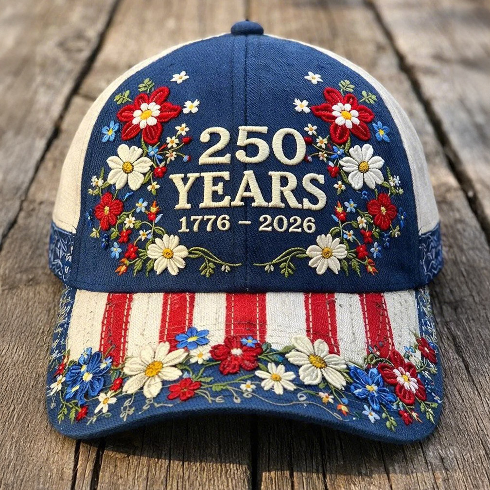 USA 250 Years 1776 2026 Floral Hat Best 4th Of July Baseball Cap Patriotic Gift