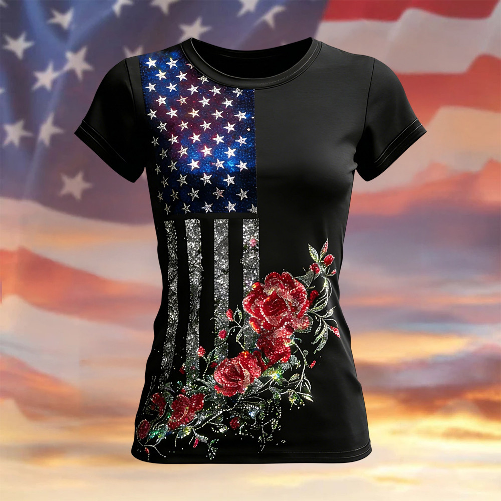 USA 250 Years 1776 2026 Floral T-Shirt Patriotic Clothes Gift For Independence Day