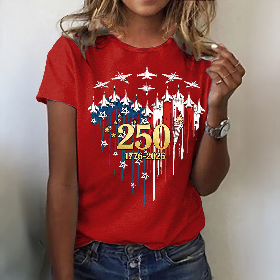 USA 250 Years 1776 2026 Flying Jets T-Shirt America's Birthday Clothes Patriotic SIster Gifts