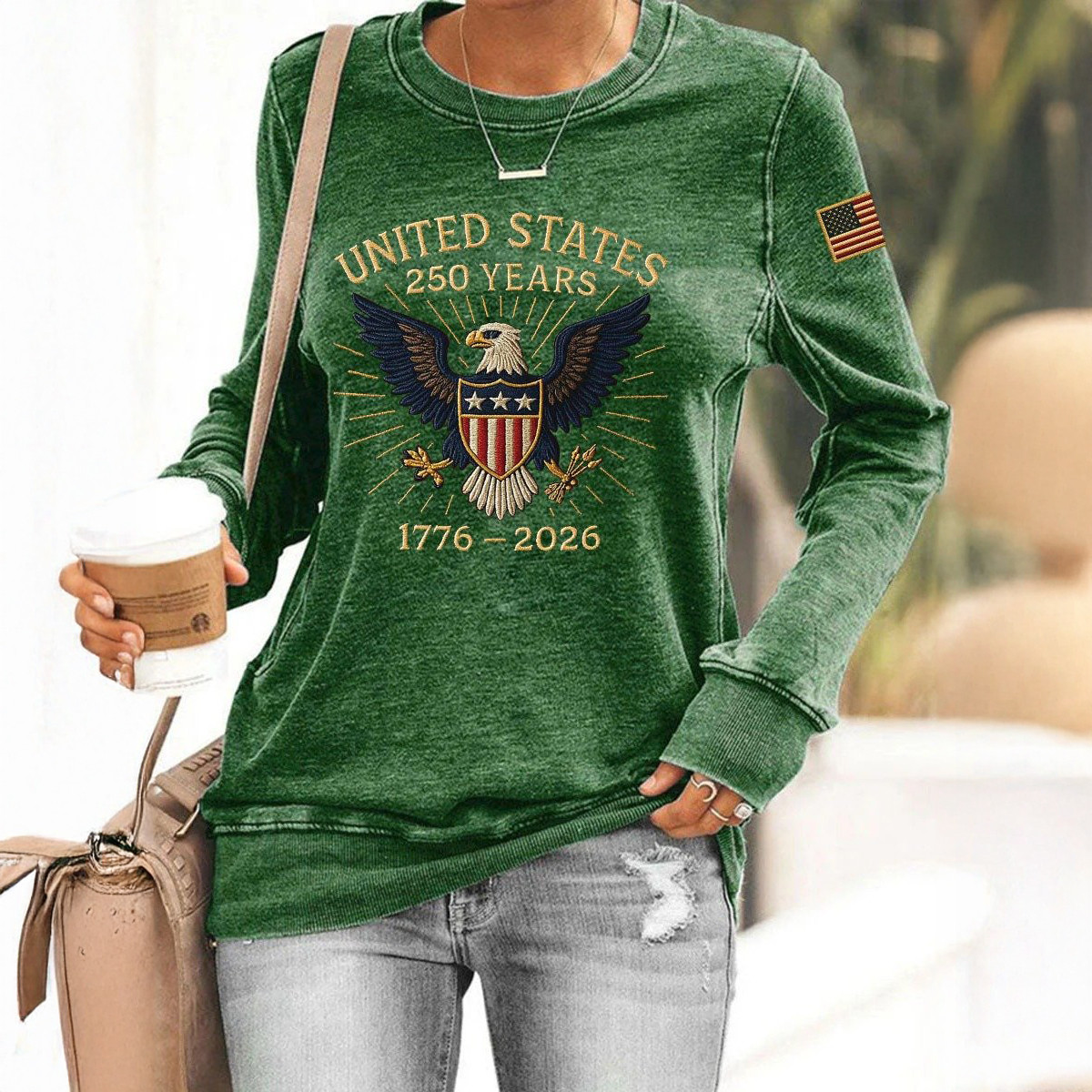 USA 250 Years 1776 2026 Patriotic Sweatshirt American Eagle Apparel Independence Day Gift