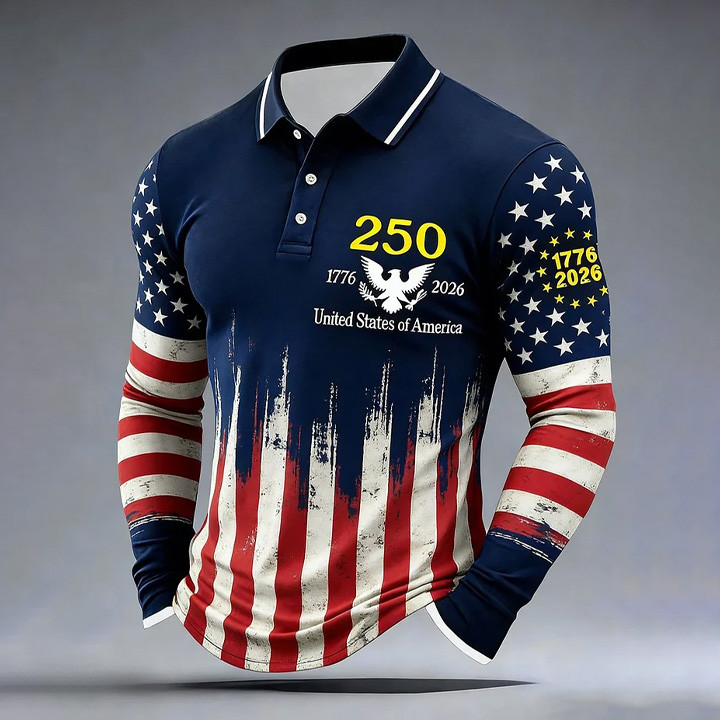 USA 250 Years 1776 2026 Polo Long Sleeve Shirt America's Birthday Apparel Gift Ideas