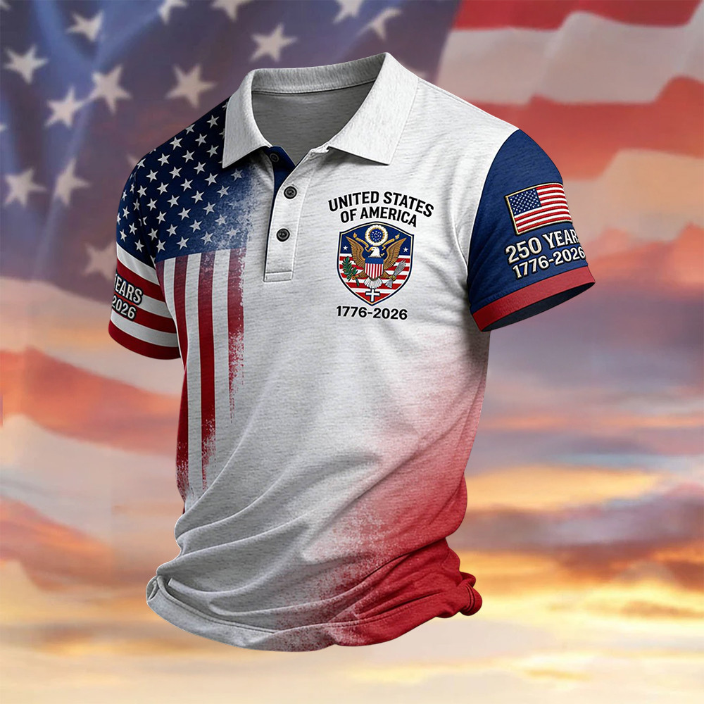 USA 250 Years 1776 2026 Polo Shirt Fourth Of July Clothes Patriotic Present
