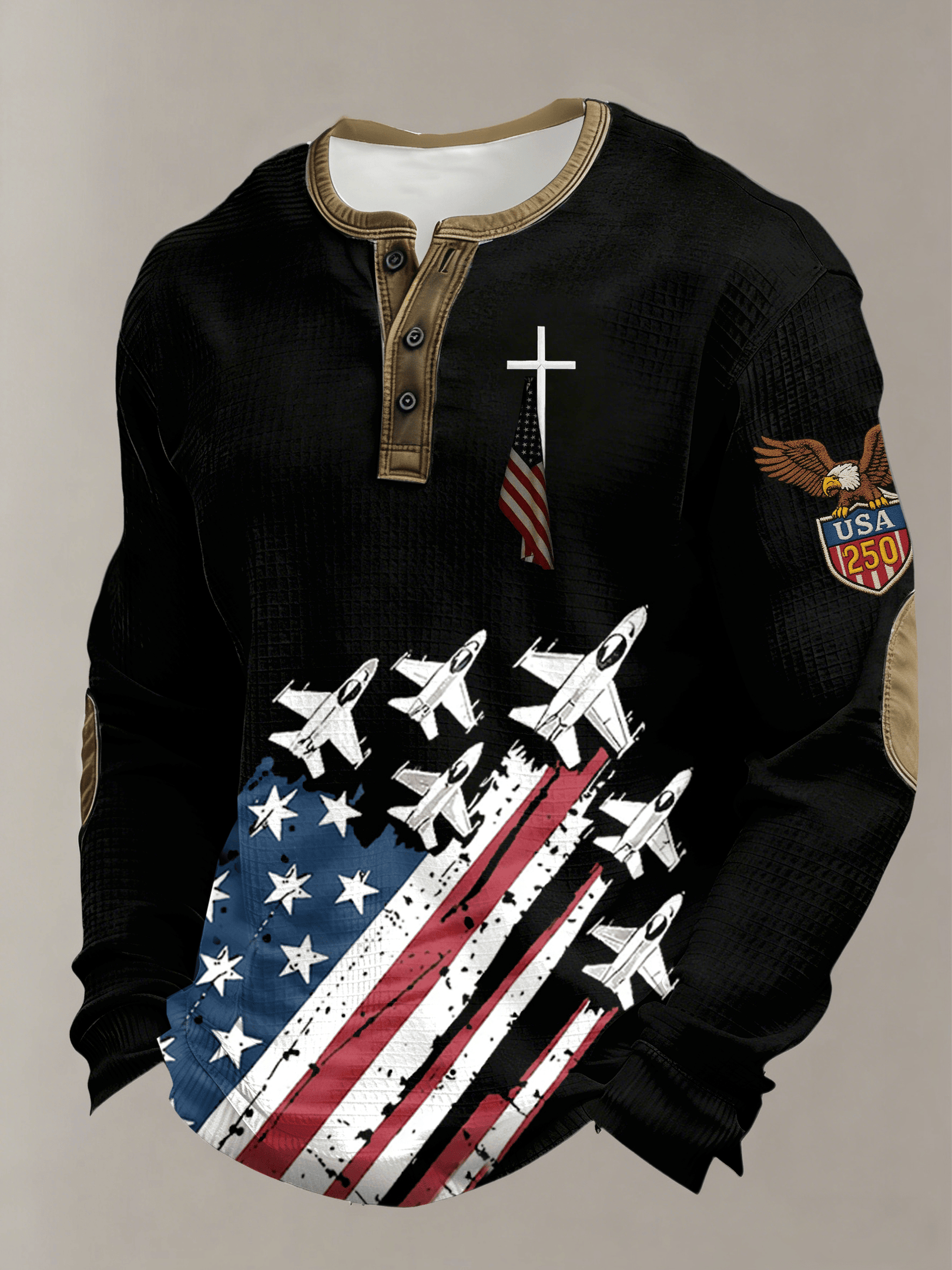 USA 250 Years Anniversary Henley Shirt Fighter Jets American Flag Patriotic Apparel Gifts USA 250 Years Anniversary Henley Shirt Fighter Jets American Flag Patriotic Apparel Gifts
