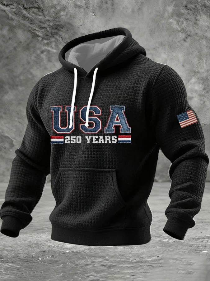 USA 250 Years Anniversary Hoodie American Flag Men Fourth Of July Clothes Gifts For Dad