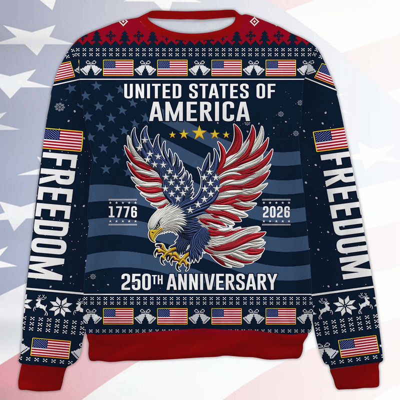 USA 250 Years Anniversary Ugly Sweater Freedom Christmas All-Over-Printed Sweatshirt MAGA Gift