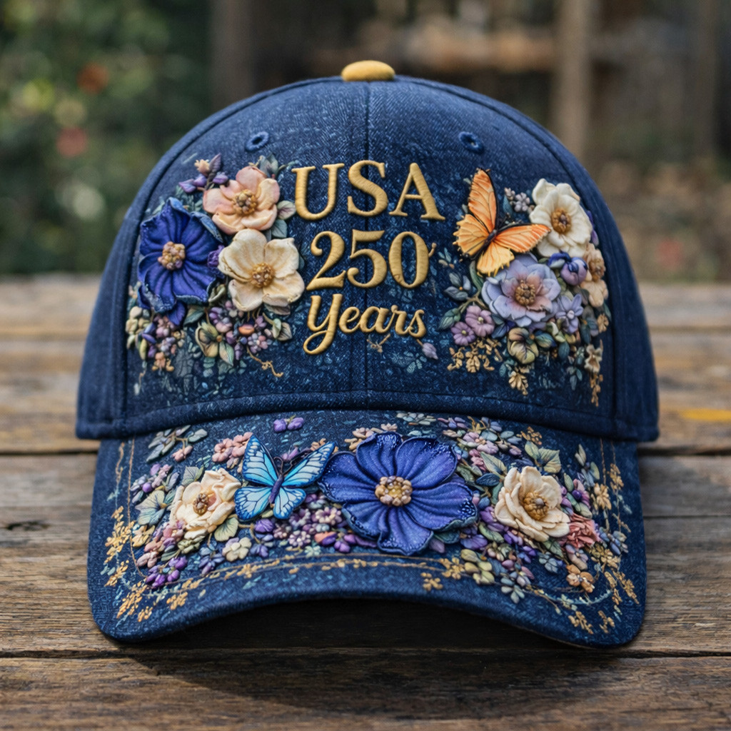 USA 250 Years Floral Hat Semiquincentennial Baseball Cap Patriotic Gift Ideas