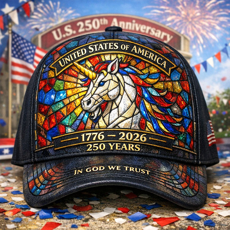 USA 250 Years In God We Trust Hat Unicorn Art Patriotic Baseball Cap Gift For Husband