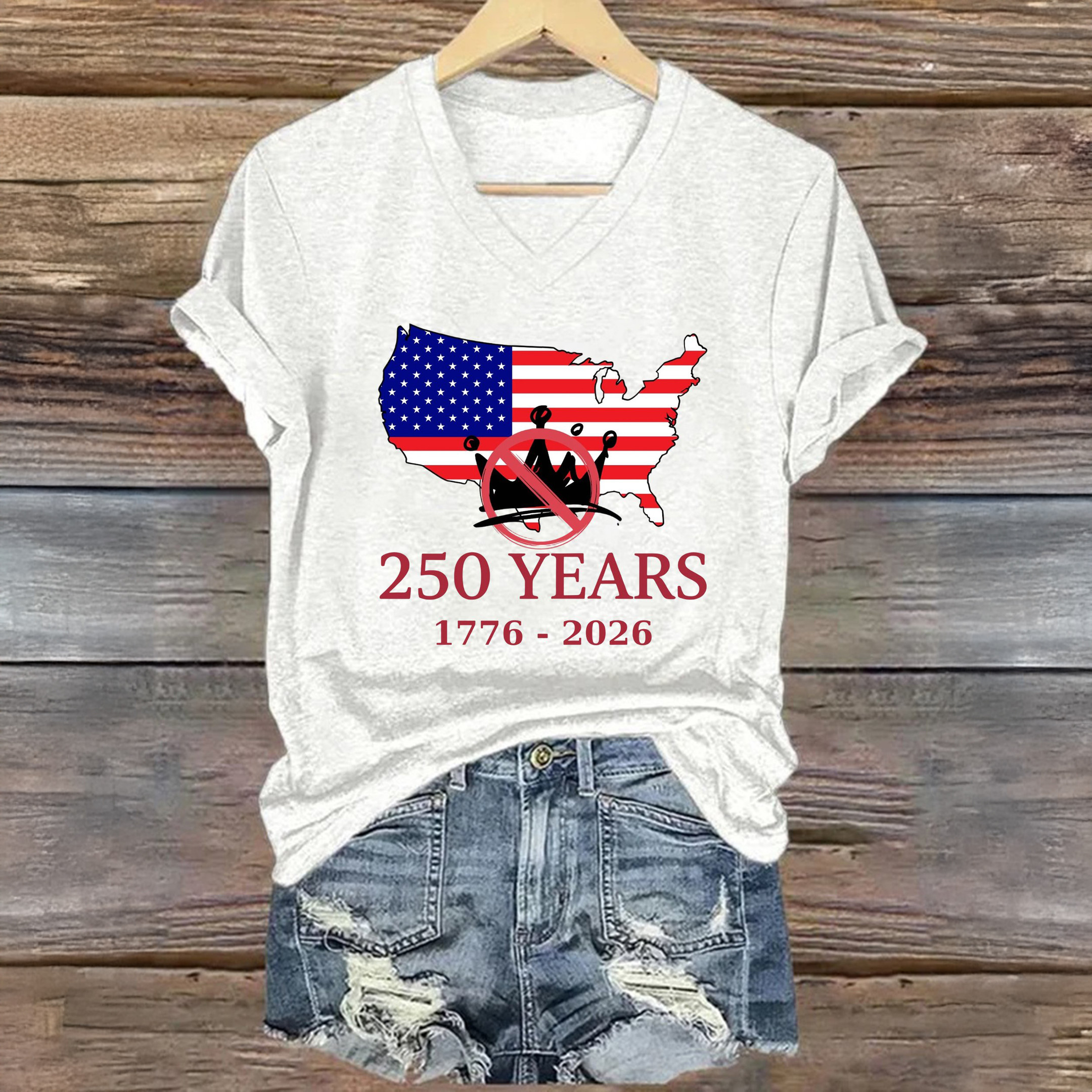 USA 250 Years No Kings V-Neck Shirt Anti MAGA Clothes Best Present For Wife