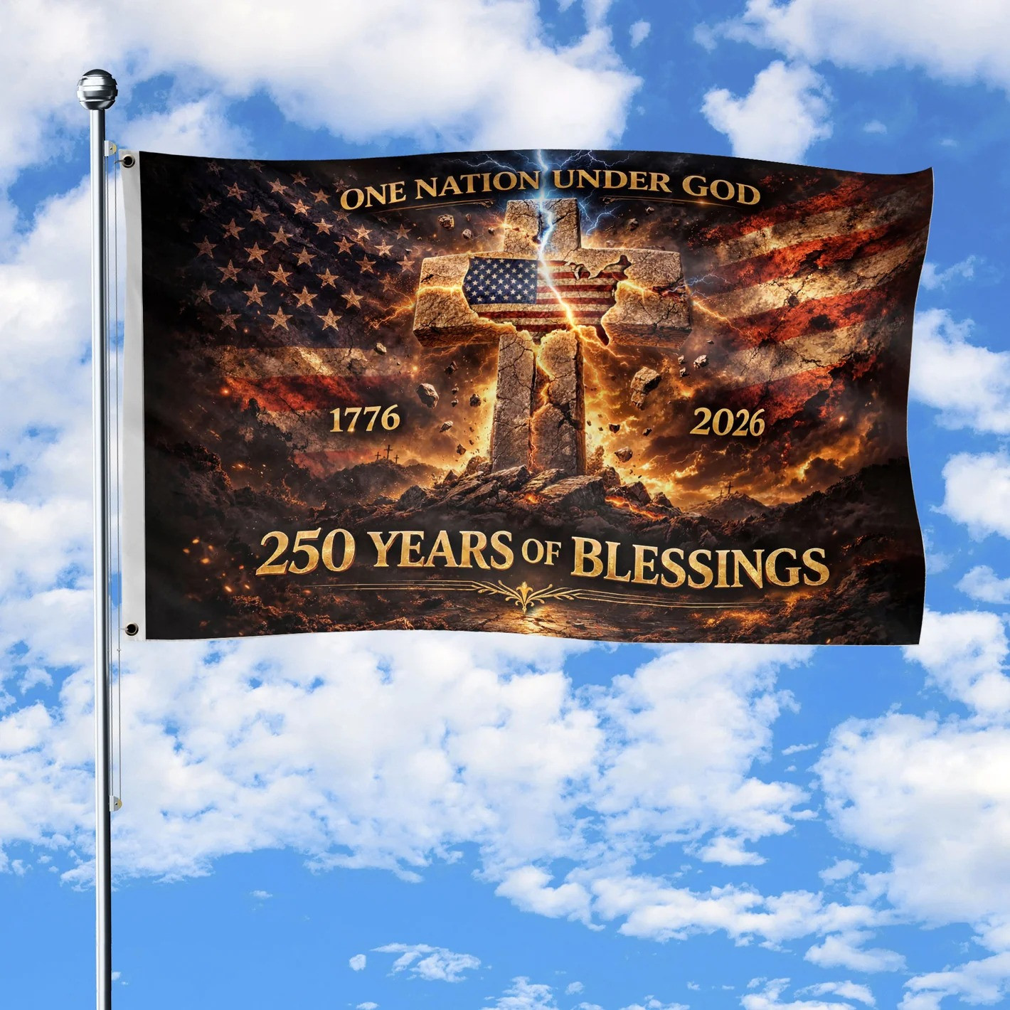 USA 250 Years Of Blessings Flag 4Th Of July Decorations Outdoor Fourth Of July Gifts
