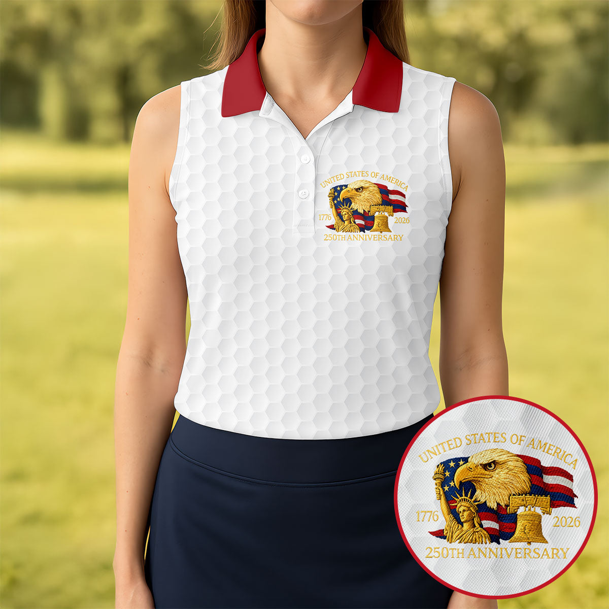 USA 250 Years Of Defending Liberty Sleeveless Polo Shirt Women's Fourth Of July Clothes