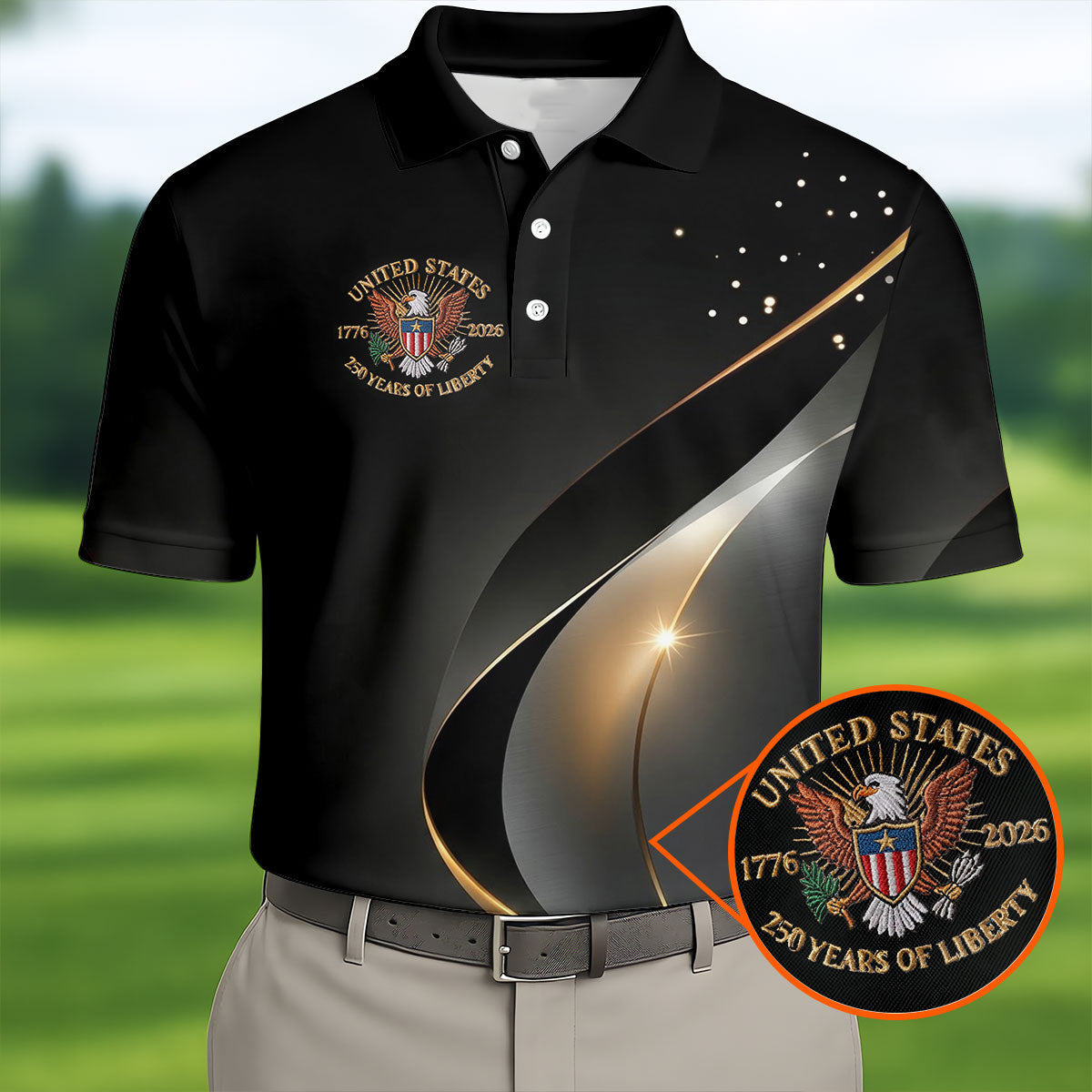 USA 250 Years Of Defending Liberty US Flag Polo Shirt Bald Eagle Patriotic Apparel Gifts For Dad