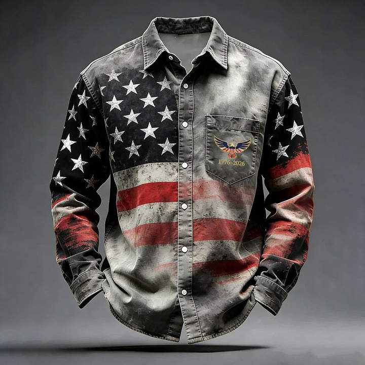 USA 250 Years Of Freedom 1776 2026 Button Up Long Sleeve Shirt America's Birthday Clothing