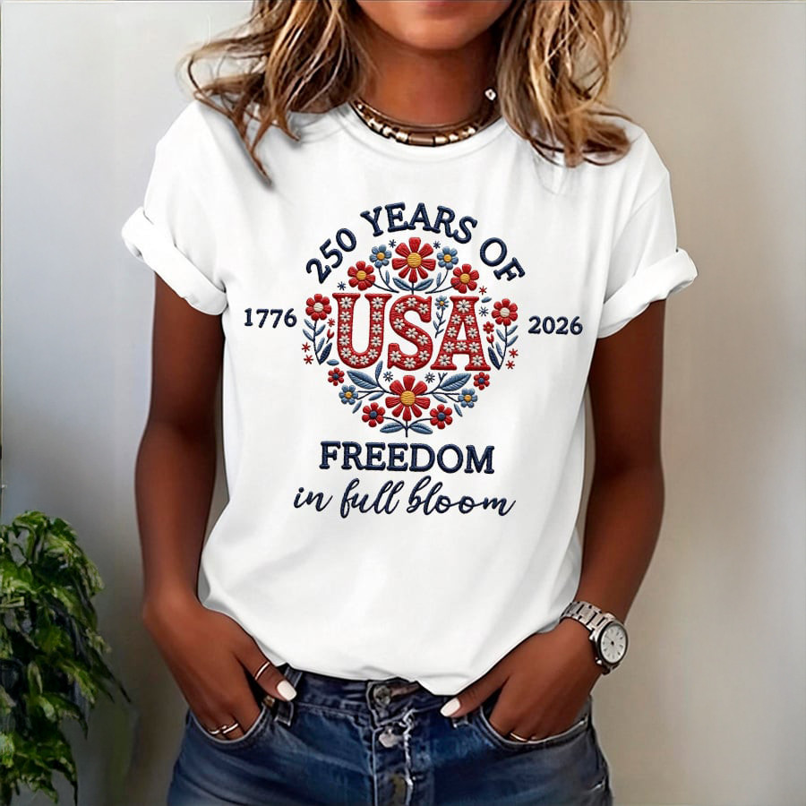 USA 250 Years Of Freedom 1776 2026 Floral T-Shirt Independence Day 2026 Shirt Gift For July 4