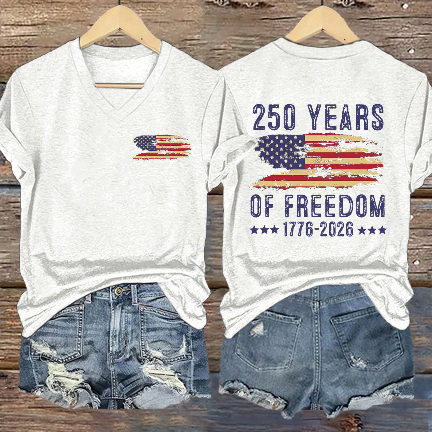 USA 250 Years Of Freedom 1776 2026 V-Neck Shirt America's Birthday Clothes Gift Idea