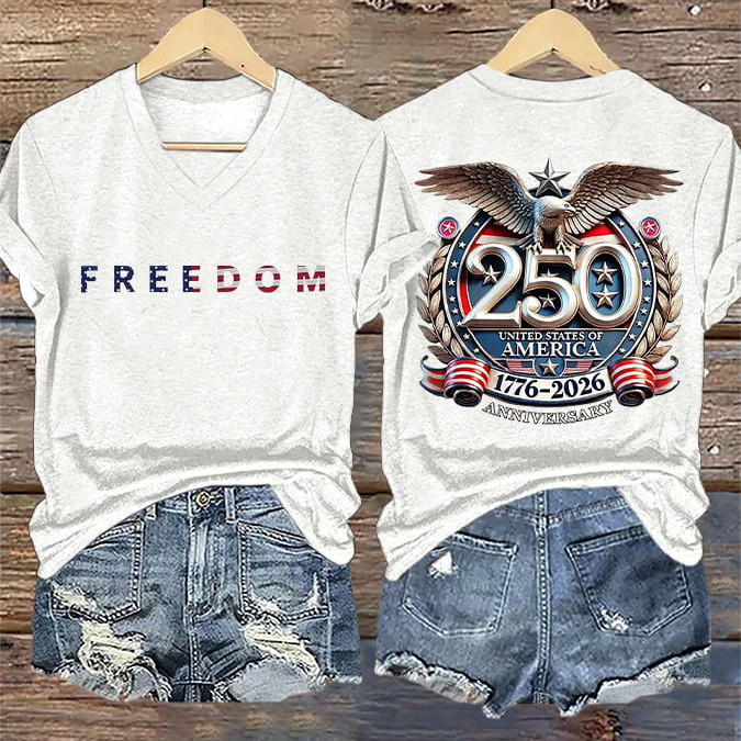 USA 250 Years Of Freedom 1776 2026 V-Neck Shirt Best 4th Of July Attire Present For Patriots