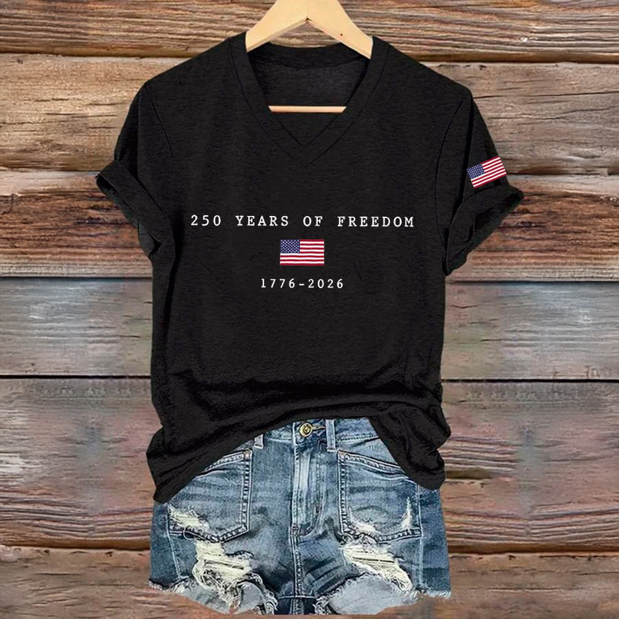 USA 250 Years Of Freedom 1776 2026 V-Neck Shirt Independence Day Clothes Gift Idea