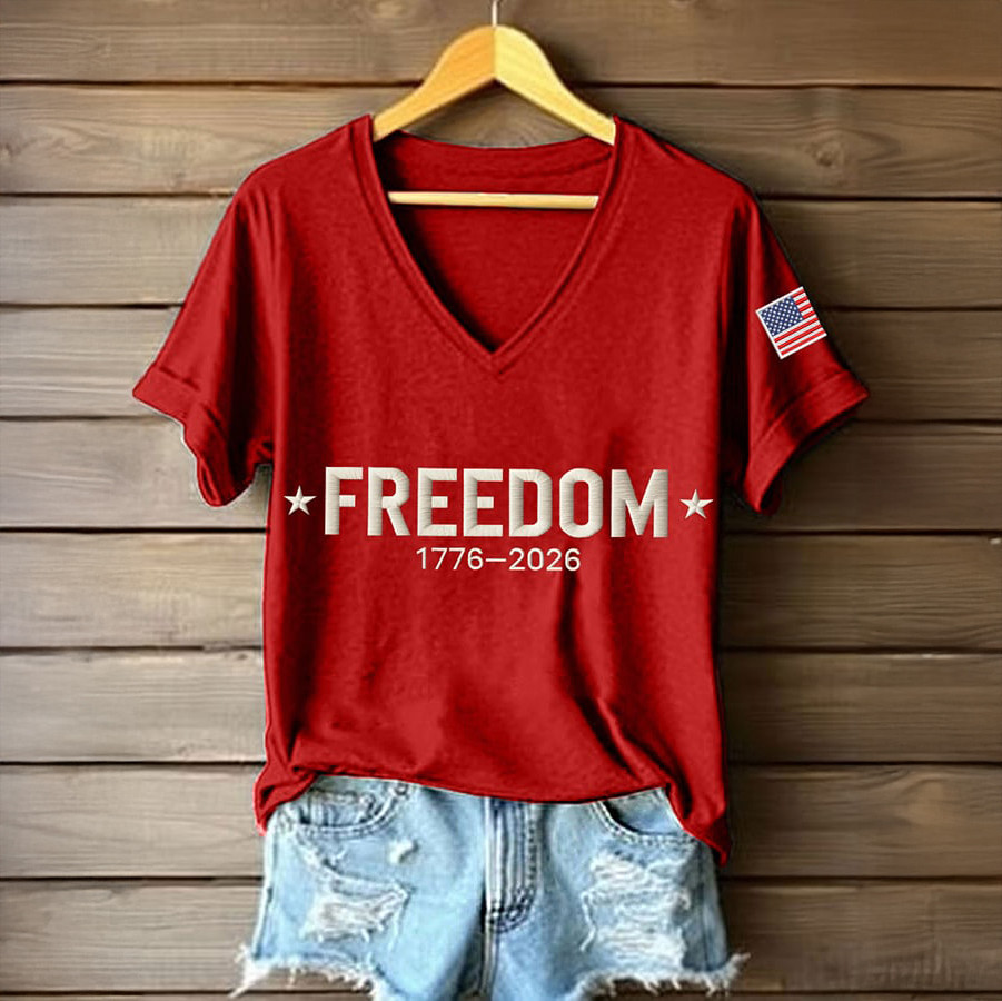 USA 250 Years Of Freedom 1776 2026 V-Neck Shirt Independence Day Shirt Patriotic Wife Gifts