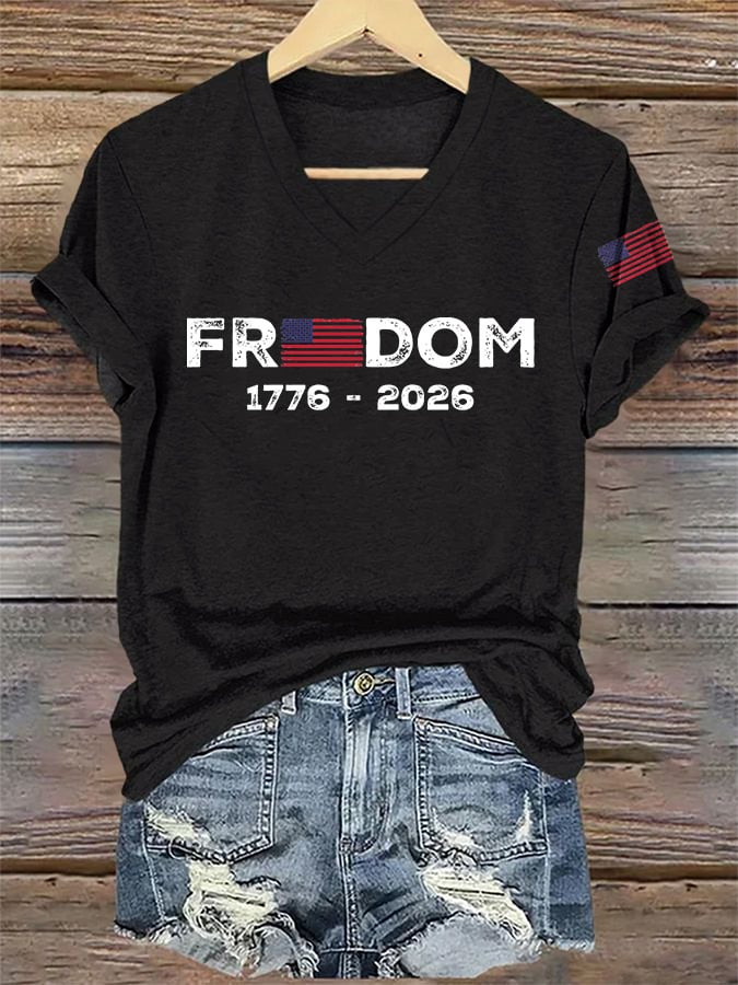 USA 250 Years Of Freedom 1776 2026 V-Neck Shirt Patriotic Clothes Gift For Girlfriend USA 250 Years Of Freedom 1776 2026 V-Neck Shirt Patriotic Clothes Gift For Girlfriend