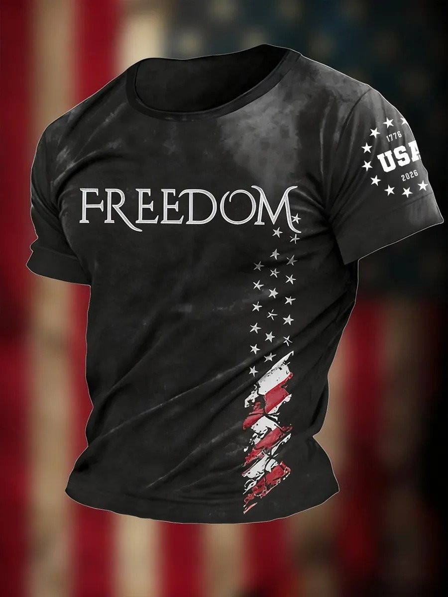 USA 250 Years Of Freedom 1776 2026 Vintage T-Shirt American Flag Pattern Gifts For Boyfriend