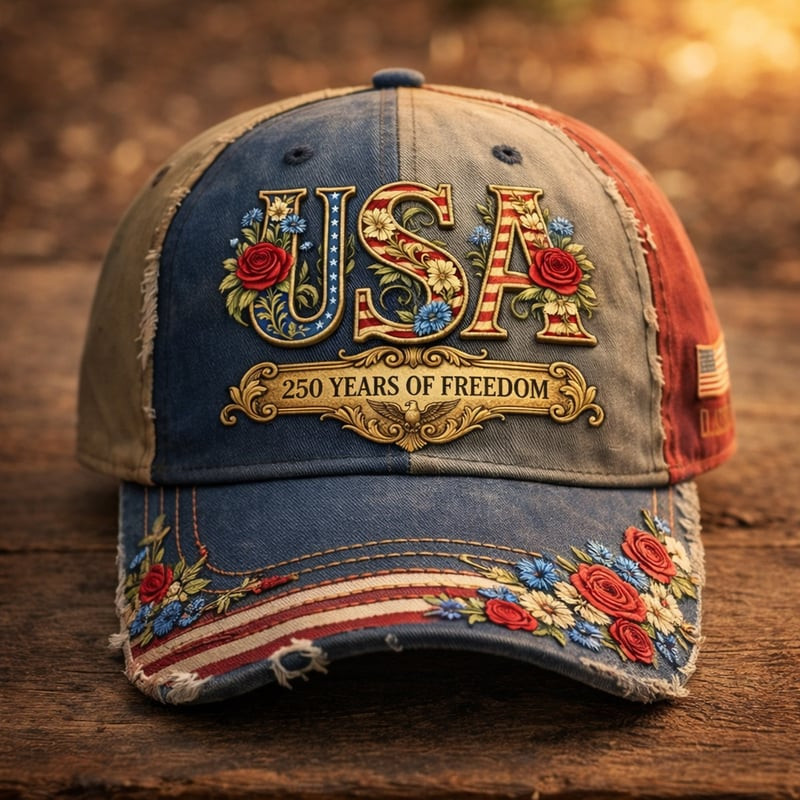 USA 250 Years Of Freedom Baseball Cap Patriotic American Flag Floral Hat Gifts For Him