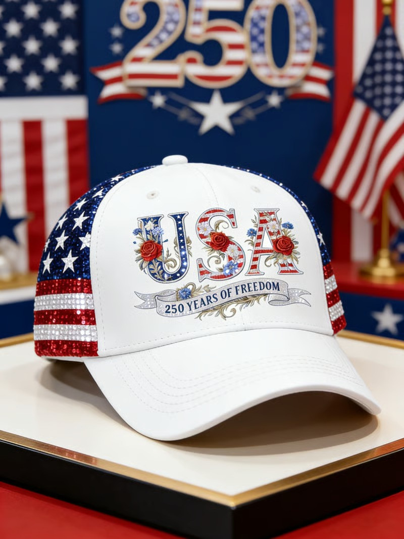 USA 250 Years Of Freedom Baseball Cap Sequin Patriotic Floral Hat Gift For Patriots