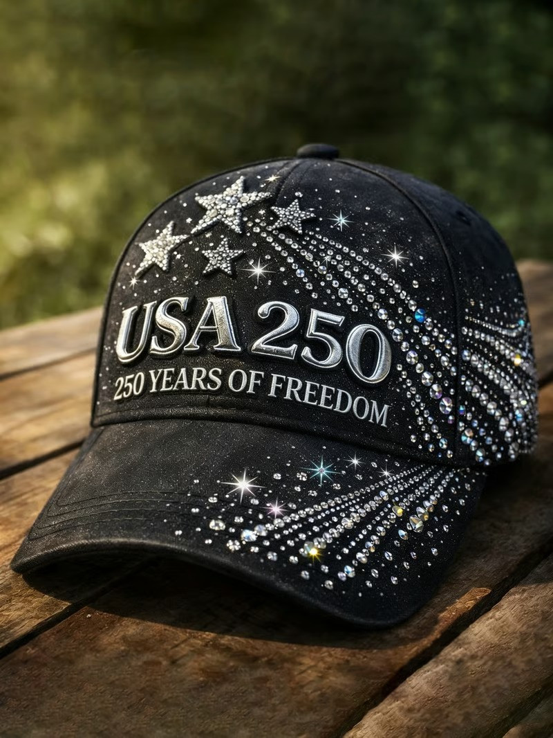 USA 250 Years Of Freedom Baseball Cap Star Patriotic Glam Hat Gift For Women