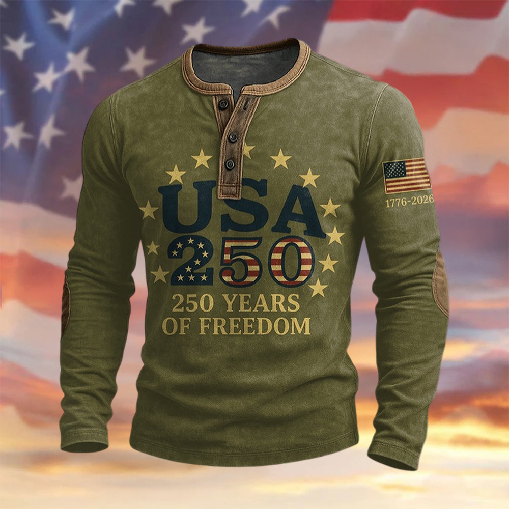 USA 250 Years Of Freedom Button Long Sleeve Shirt American 250 Years Birthday Apparel