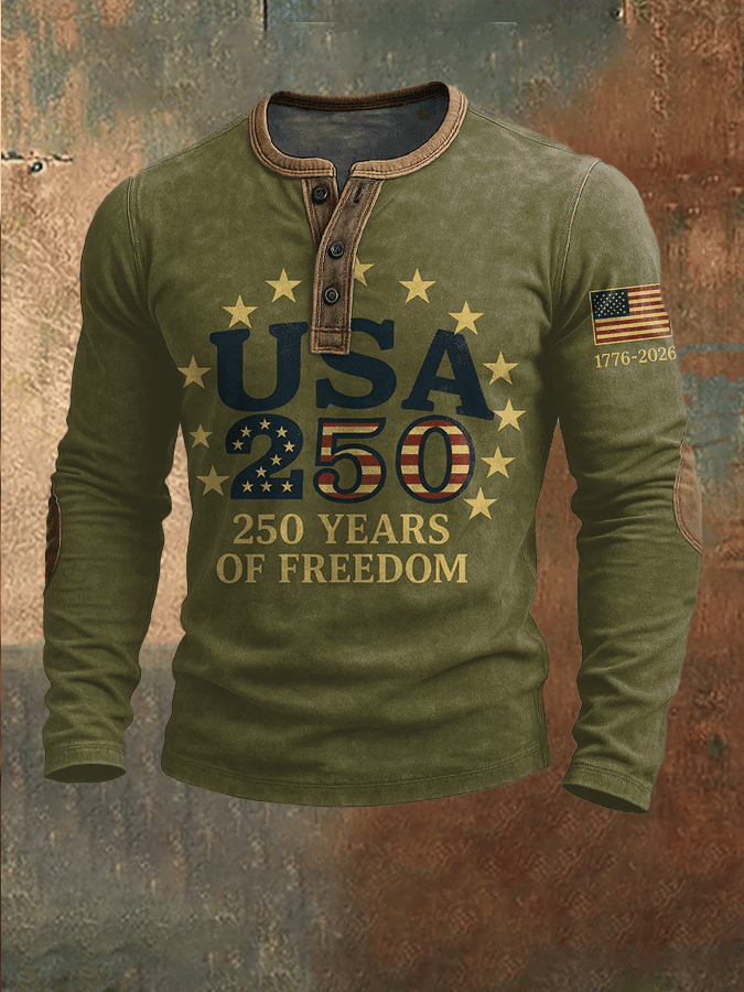 USA 250 Years Of Freedom Button Long Sleeve Shirt Independence Day 2026 Great Gifts For Him