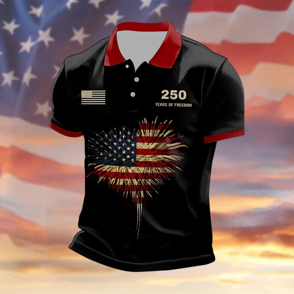 USA 250 Years Of Freedom Fireworkds Polo Shirt 4Th Of July Outfits Independence Day Gift