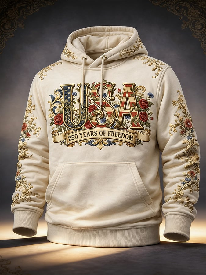 USA 250 Years Of Freedom Hoodie Floral Patriotic Hoodies For Men 4Th Of July Present