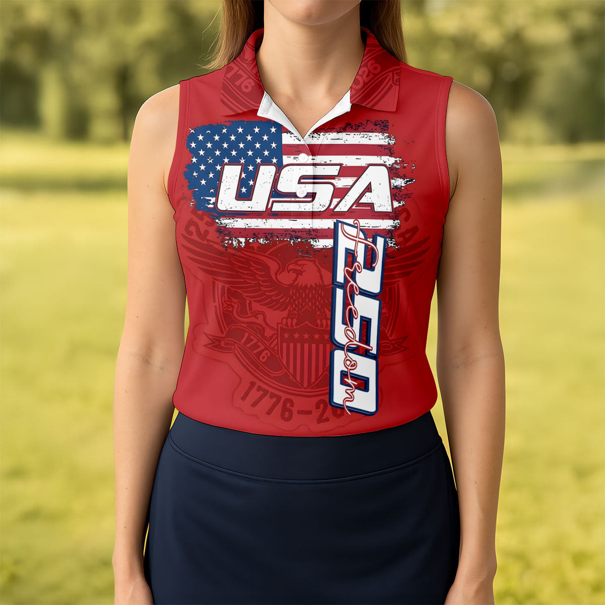USA 250 Years Of Freedom Sleeveless Polo Shirt 4Th Of July Women's Apparel Best Patriotic Gifts