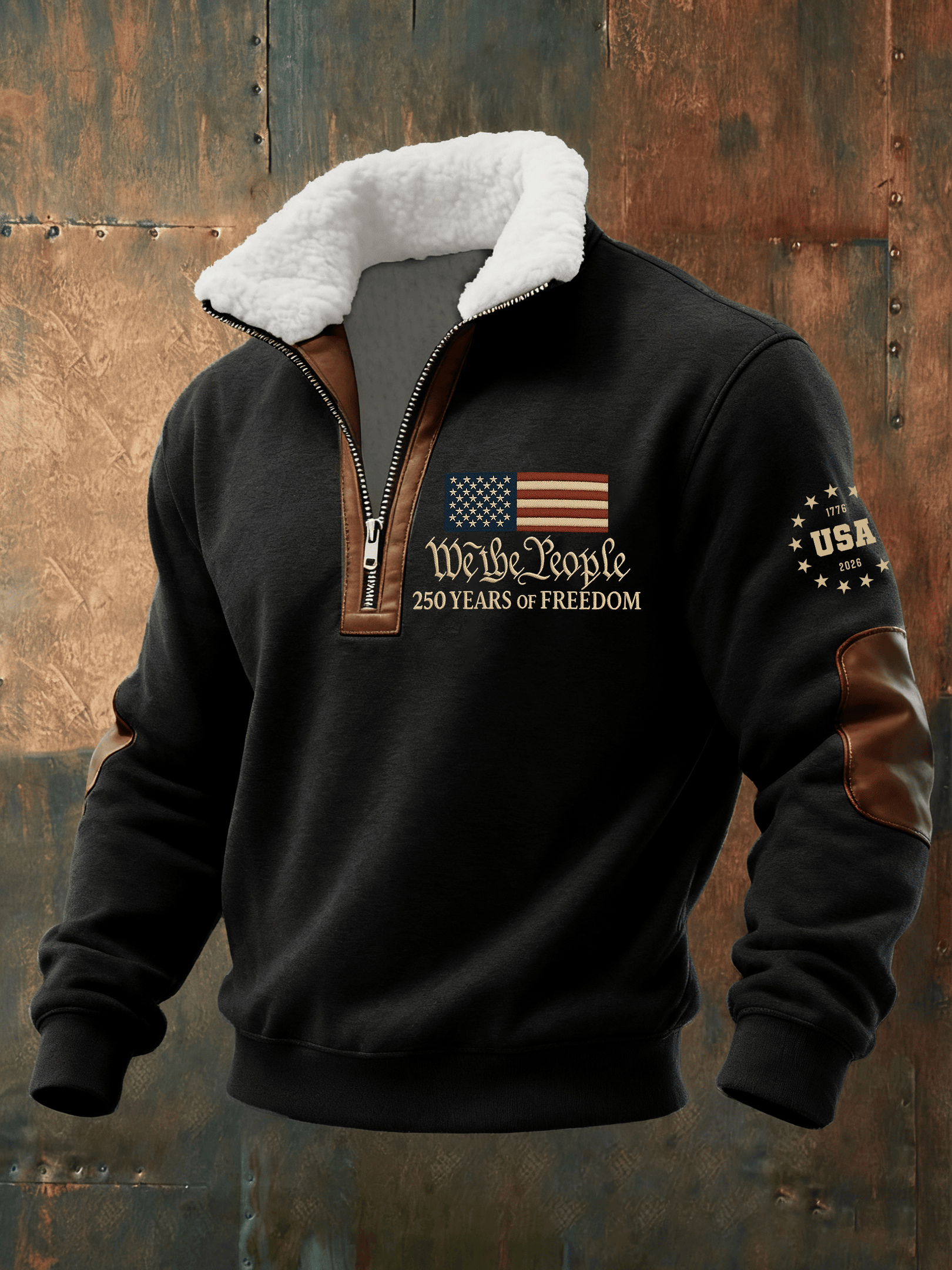 USA 250 Years Of Freedom Stand Up Collar Sweater We The People Apparel Gifts For Patriotic Men
