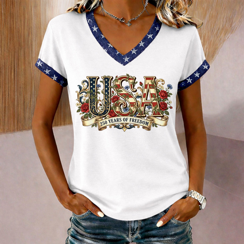 USA 250 Years Of Freedom V-Neck Shirt America's Birthday Merch American Patriot Clothing