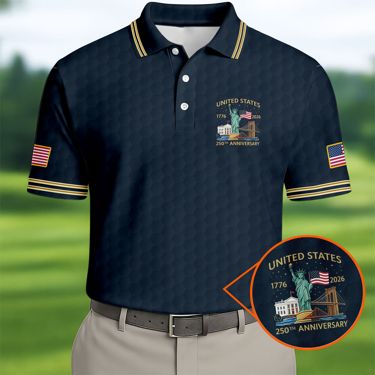 USA 250 Years Of Independence Polo Shirt Statue Of Liberty Men's Merch Patriotic Gifts For Men