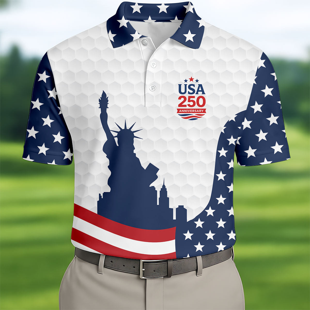 USA 250 Years Of Independence Polo Shirt US Statue Of Liberty Apparel Patriotic Gifts For Him