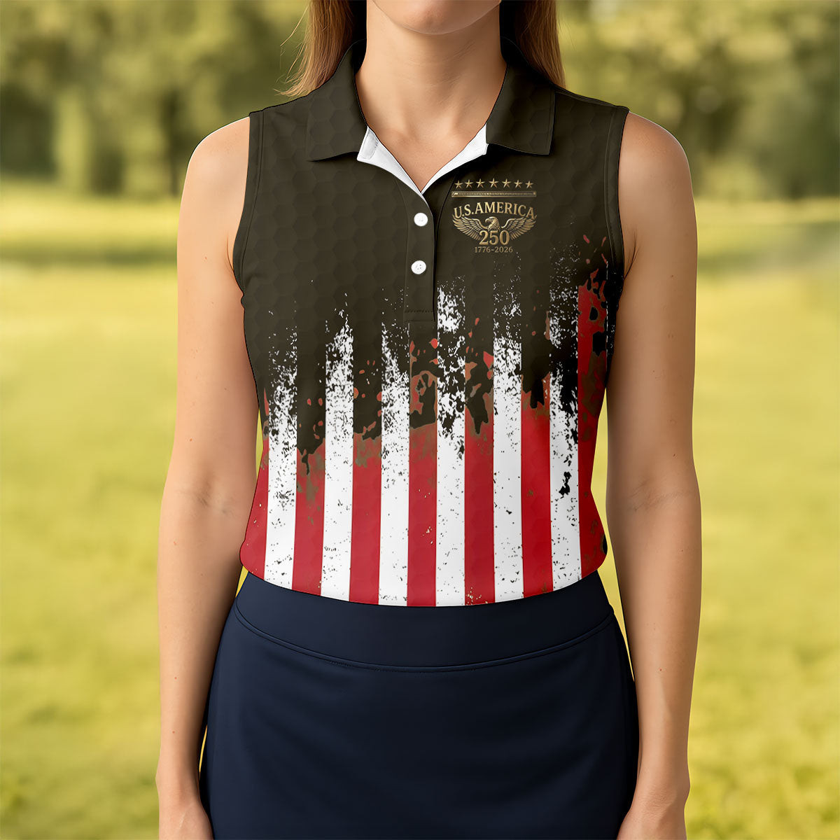 USA 250 Years Of Independence Sleeveless Polo Shirt Women's American Flag Clothing