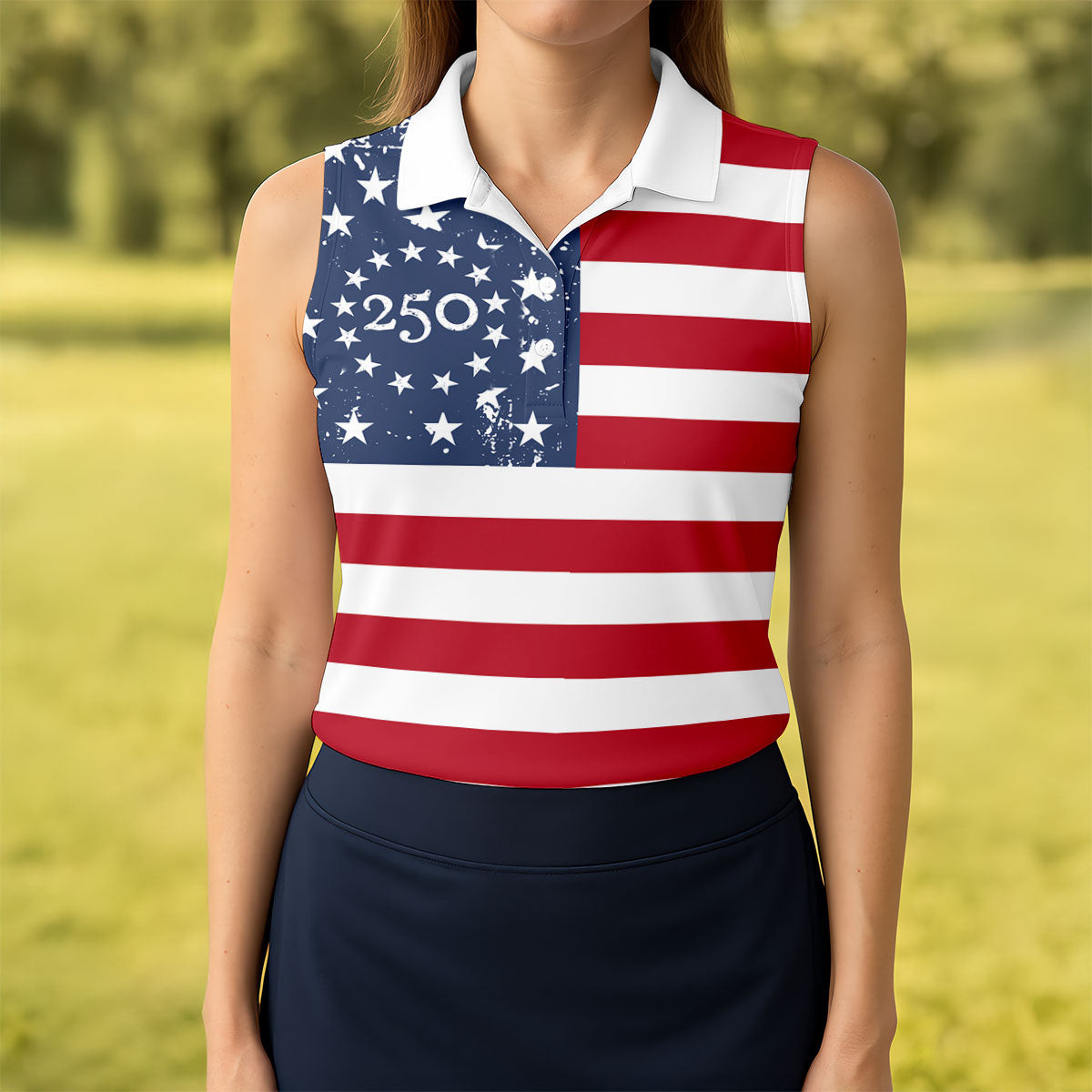 USA 250 Years Of Independence Sleeveless Polo Shirt Women's Fourth Of July Clothes
