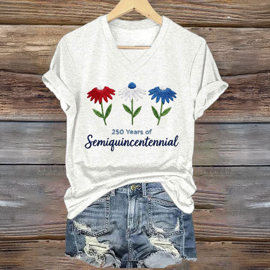 USA 250 Years Of Semiquincentennial V-Neck Shirt 1776 2026 Merch Independence Day Gifts